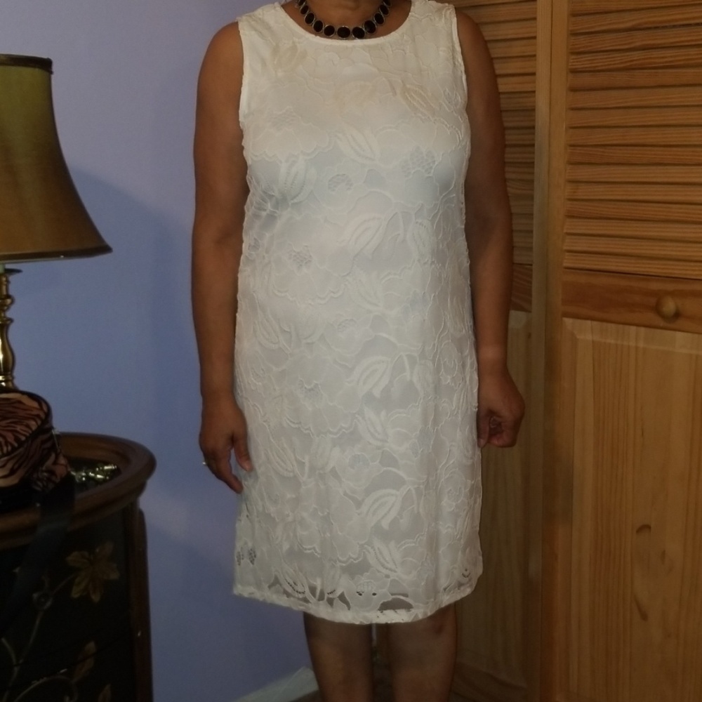 White lace knit dress